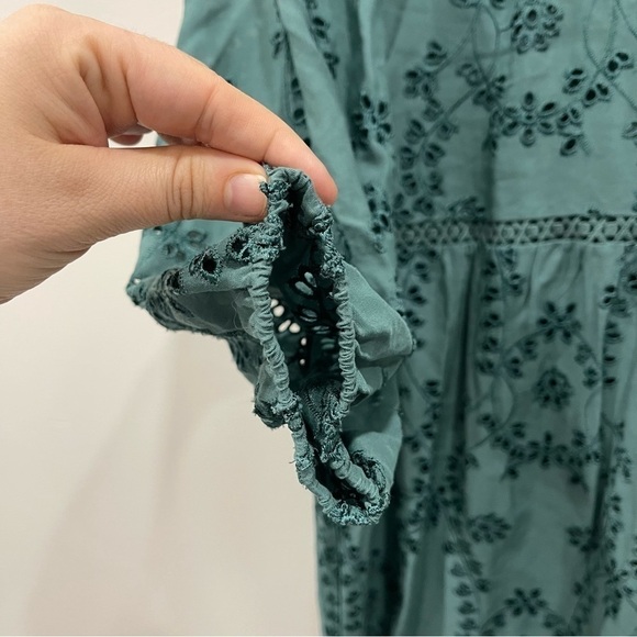Anthropologie Daniel Rainn Cheyenne Eyelet Blouse in Teal Blue Small - Picture 6 of 10